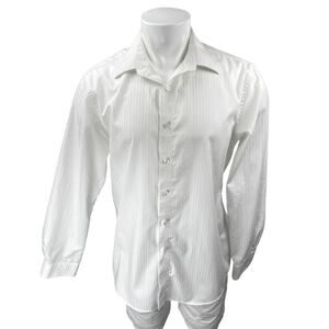 Kenneth Cole Reaction Men White Stripe Long Sleeve Button Up Dress Shirt Top 16